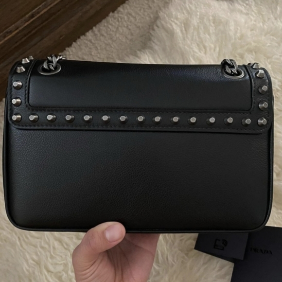 PRADA Glace Calfskin Studded Crossbody in Black - Picture 4 of 8